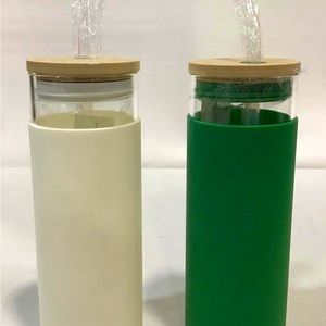 Opalhouse Glass Tumblers Set/qty 2 Green and White silicone sleeves NEW